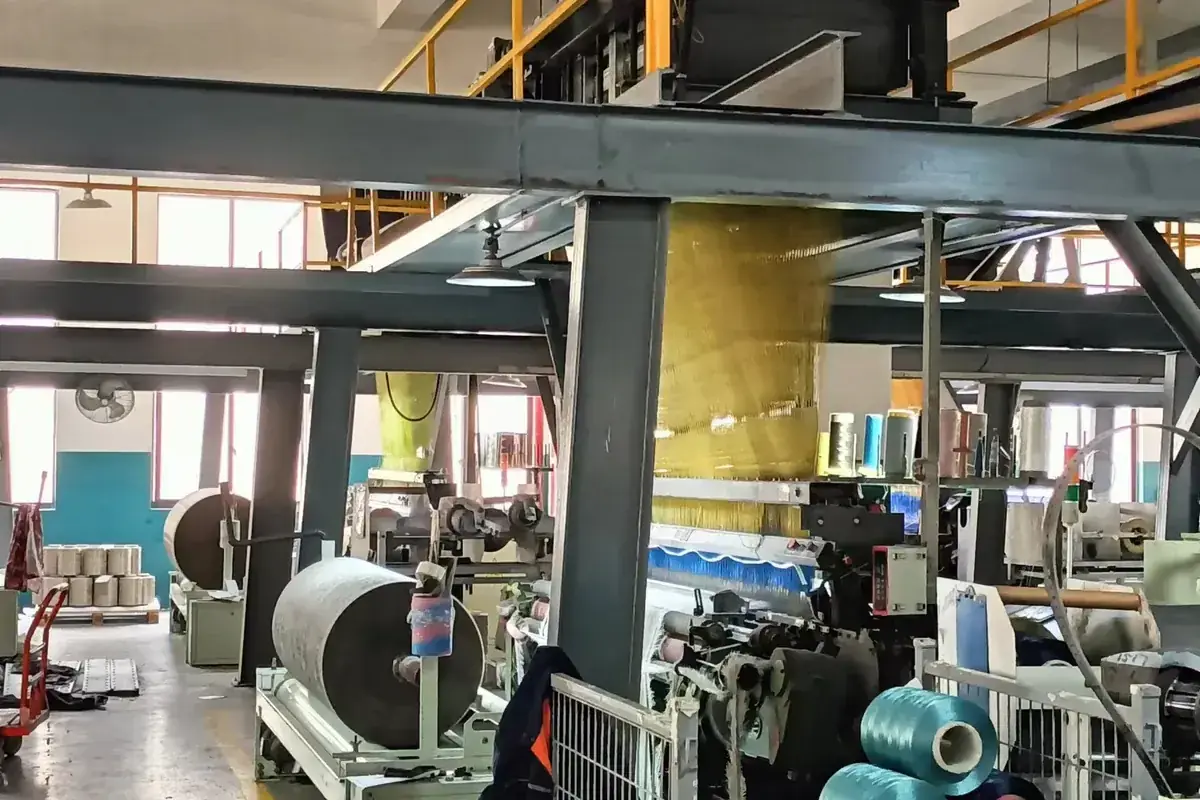 Loom hall at the woven vinyl production base in Zhejiang